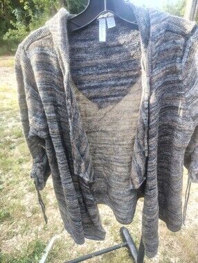 Relativity Multi-Colored Open Front Hooded Cardigan  PL